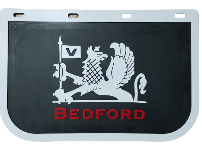 Bedford Dual Wheel Size- Truck Mud Flaps 1 x Pair. White/red Script on Black