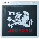 Bedford Single Wheel Size- Truck Mud Flaps 1 x Pair. White & Red on Black Background.